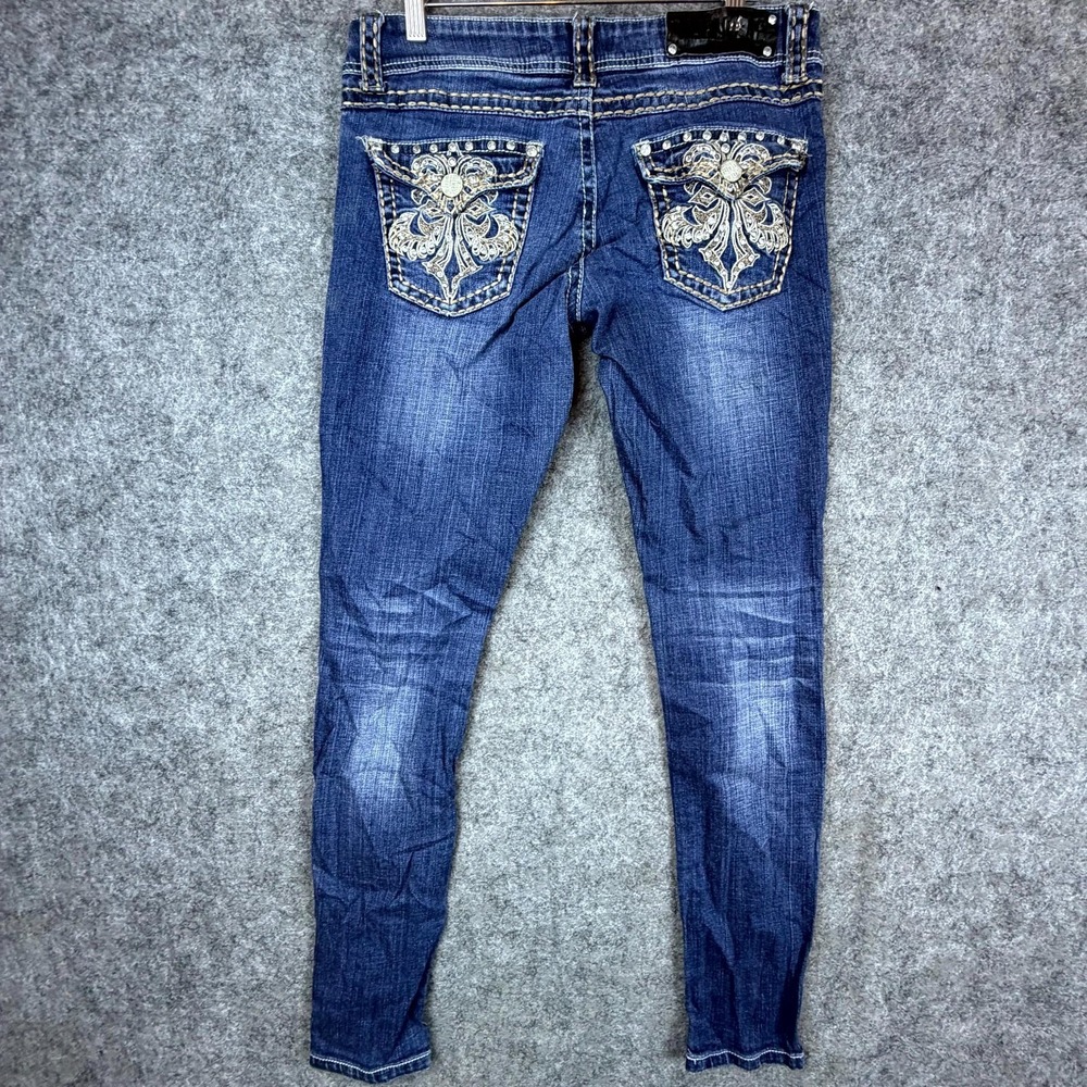 Rue 21 Premiere Jeans‎ Womens 7/8 Blue Y2K Embellished Length Fit Flap Skinny
